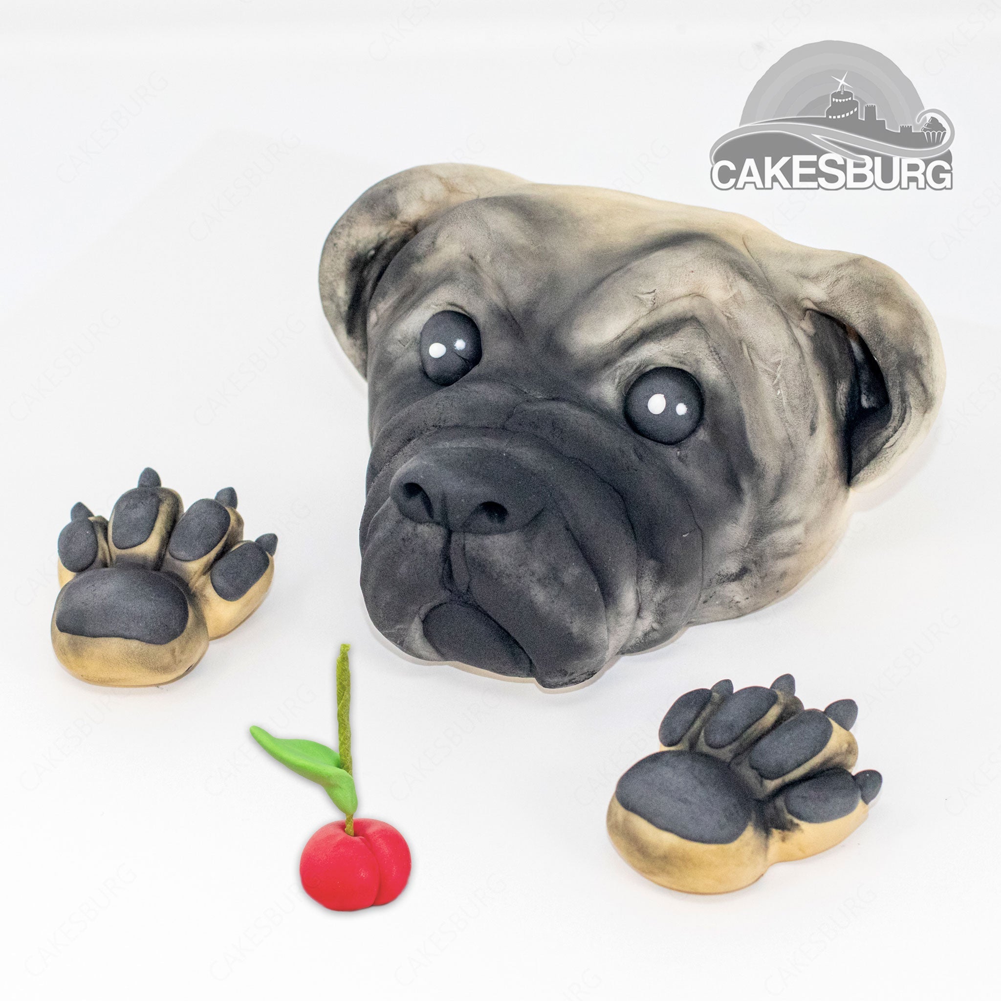 Edible Fondant Pug Head and Paws Cake Topper