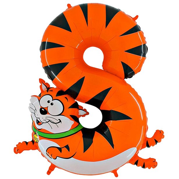 40" Cat Number 8 - Animaloon Foil Balloon (HELIUM FILLED)