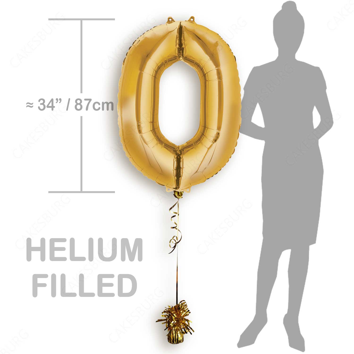 34" Gold - Number 0 - Foil Balloon (HELIUM FILLED)