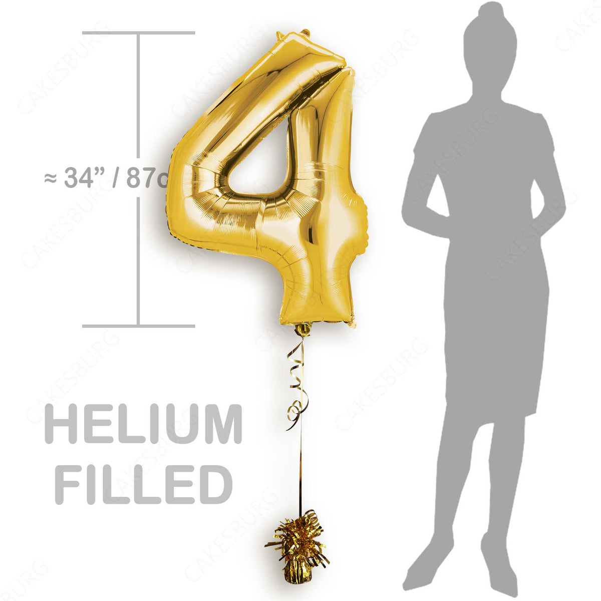 34" Gold - Number 4 - Foil Balloon (HELIUM FILLED)