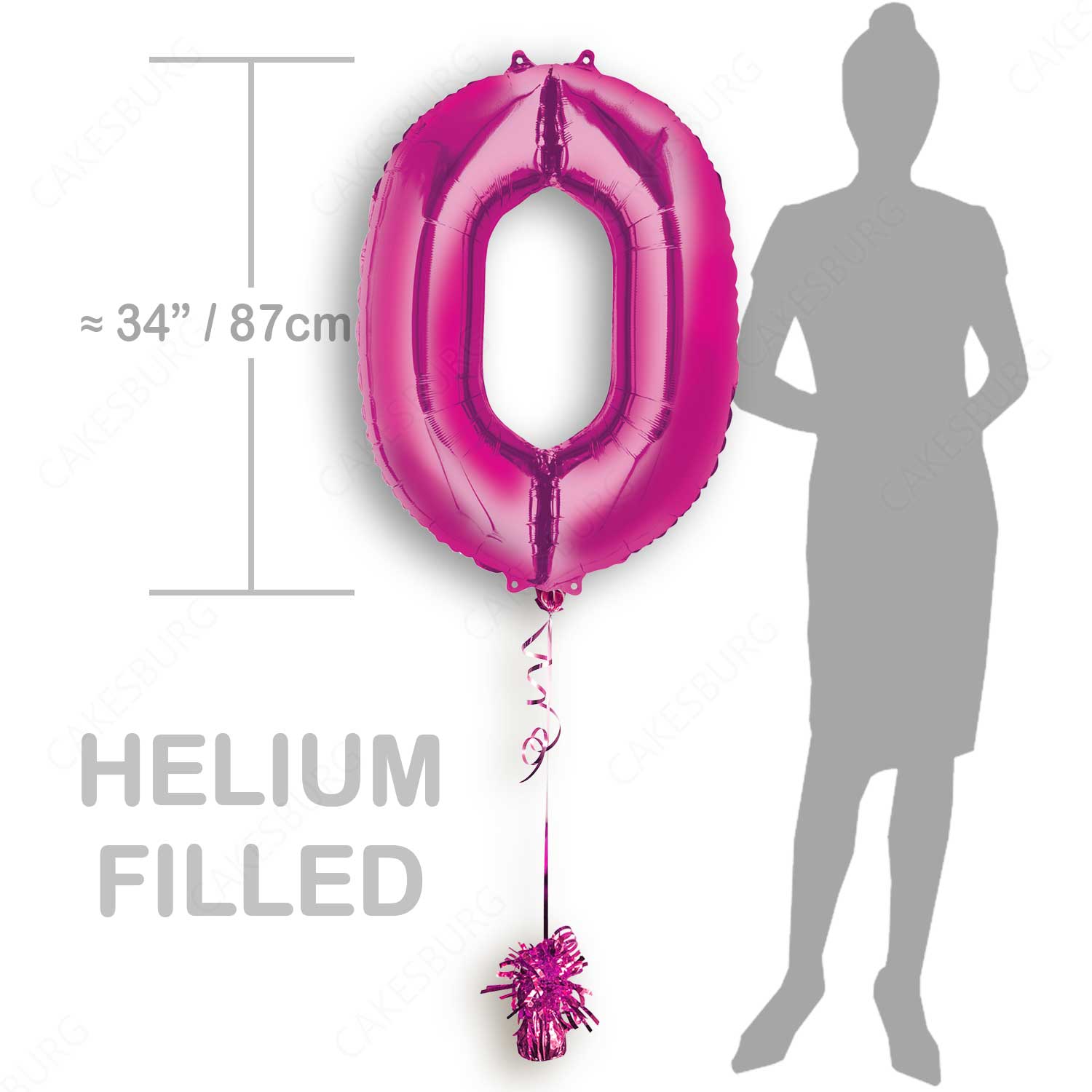 34" Pink - Number 0 - Foil Balloon (HELIUM FILLED)