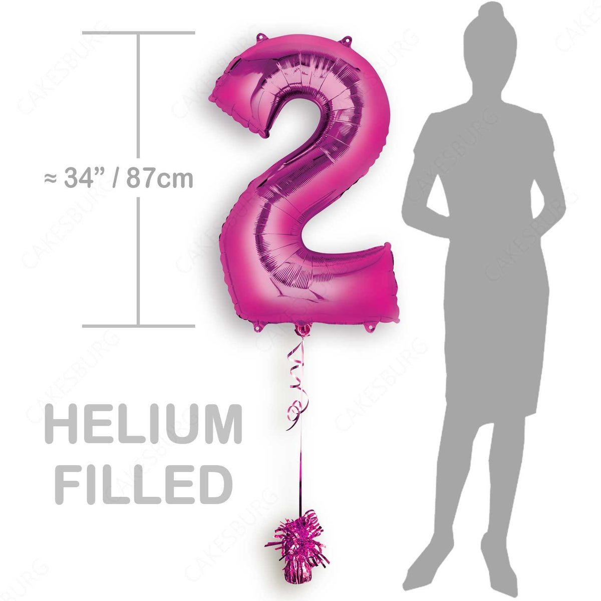 34" Pink - Number 2 - Foil Balloon (HELIUM FILLED)