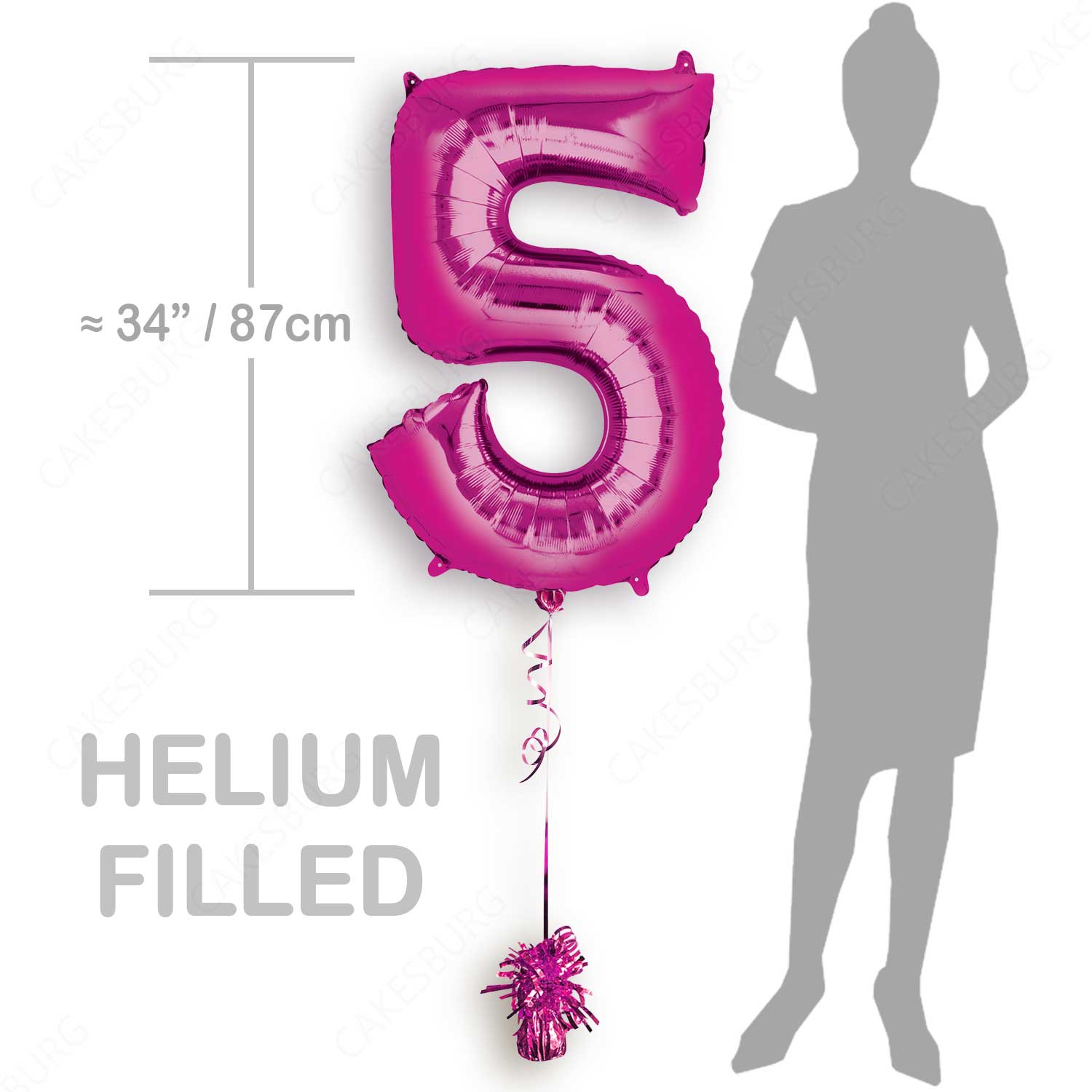 34" Pink - Number 5 - Foil Balloon (HELIUM FILLED)