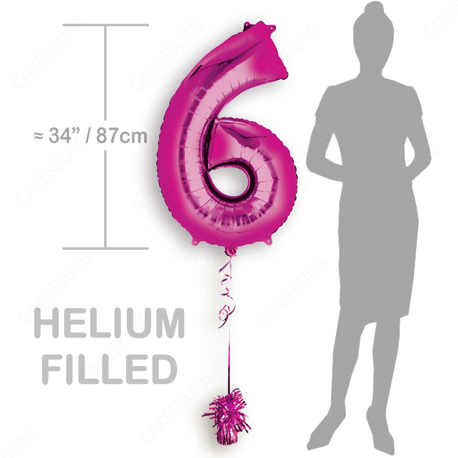 34" Pink- Number 6 - Foil Balloon (HELIUM FILLED)