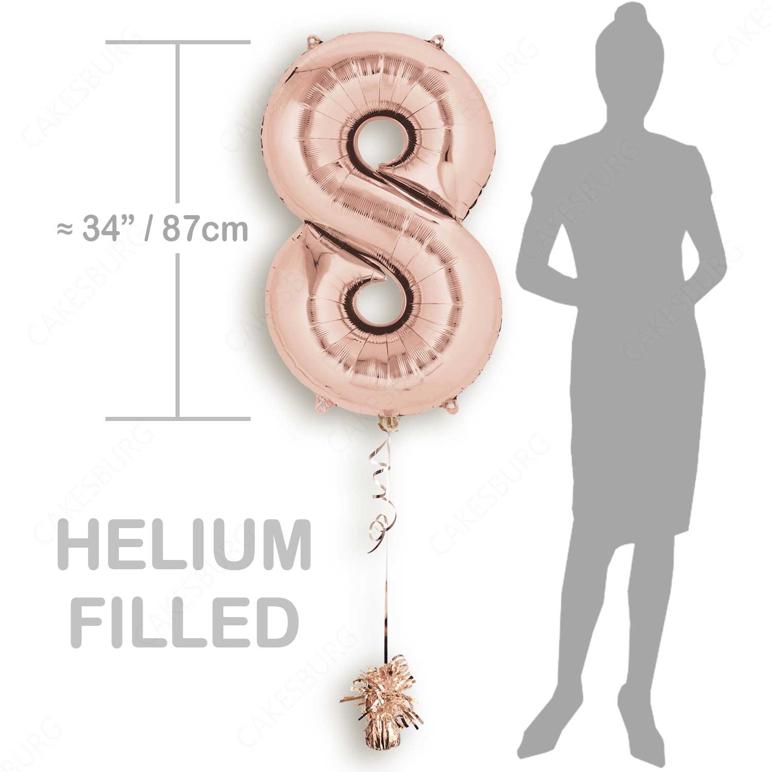 34" Rose Gold - Number 8 - Foil Balloon (HELIUM FILLED)