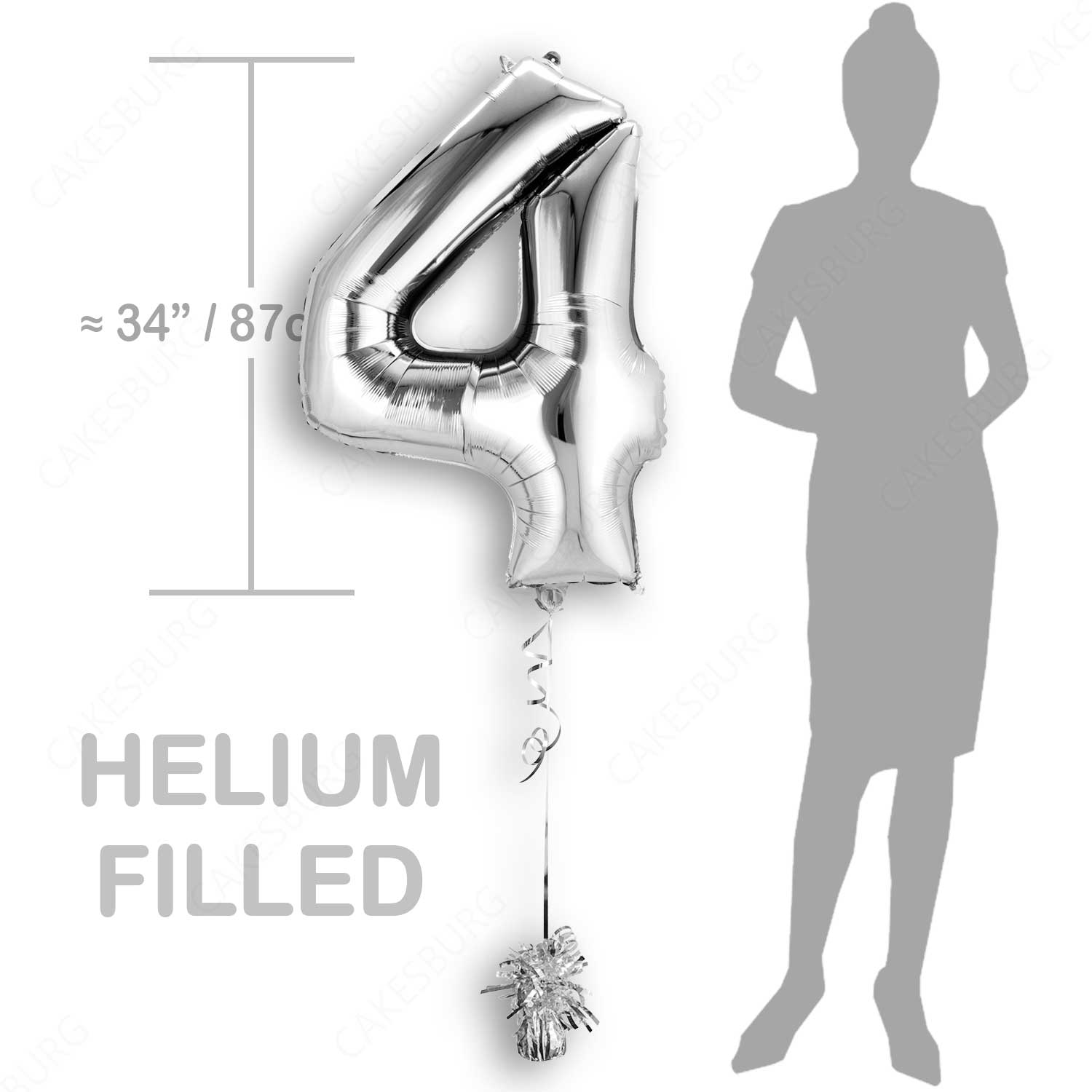 34" Silver - Number 4 - Foil Balloon (HELIUM FILLED)