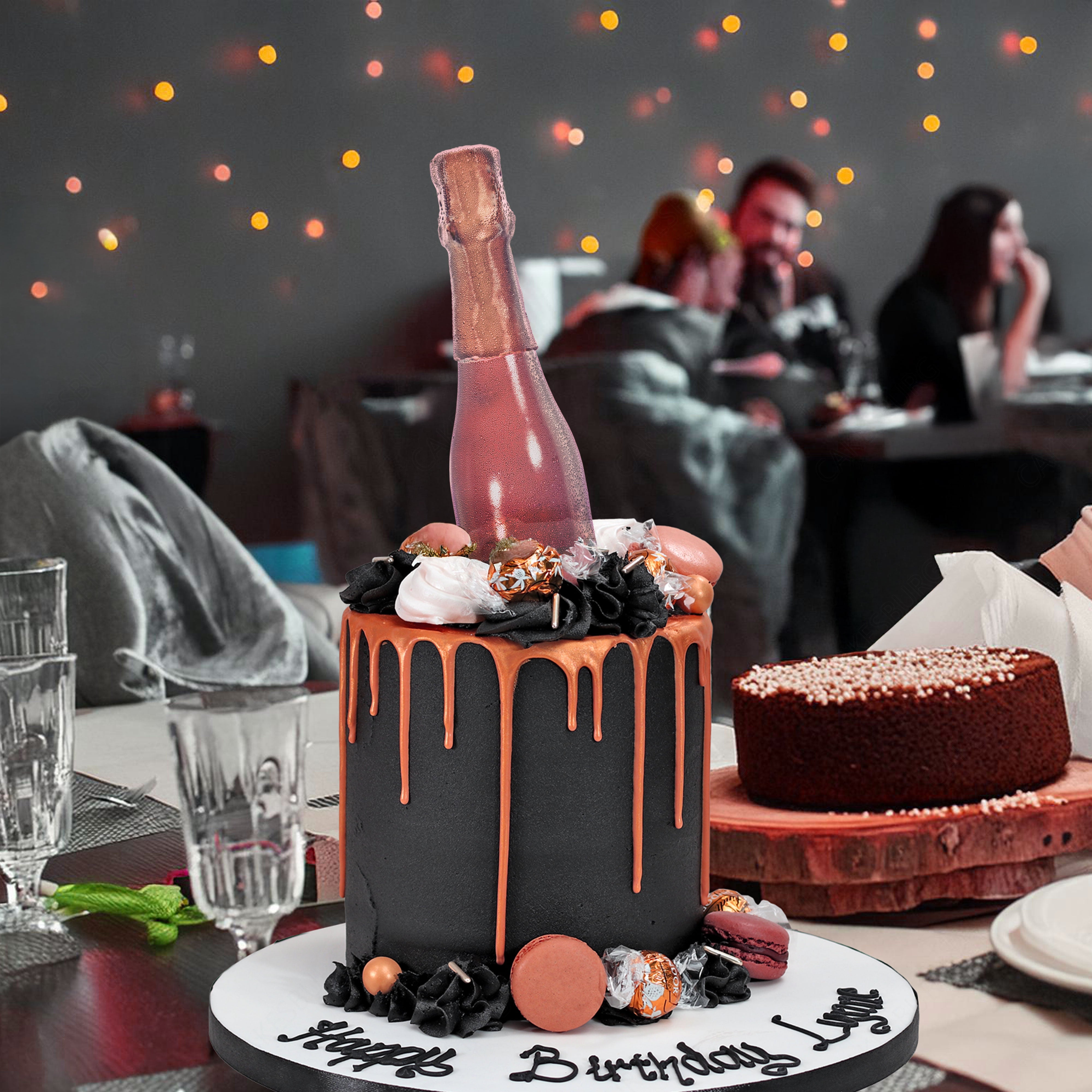 Edible Sugar Half-Height Rose Champagne Bottle Cake Topper