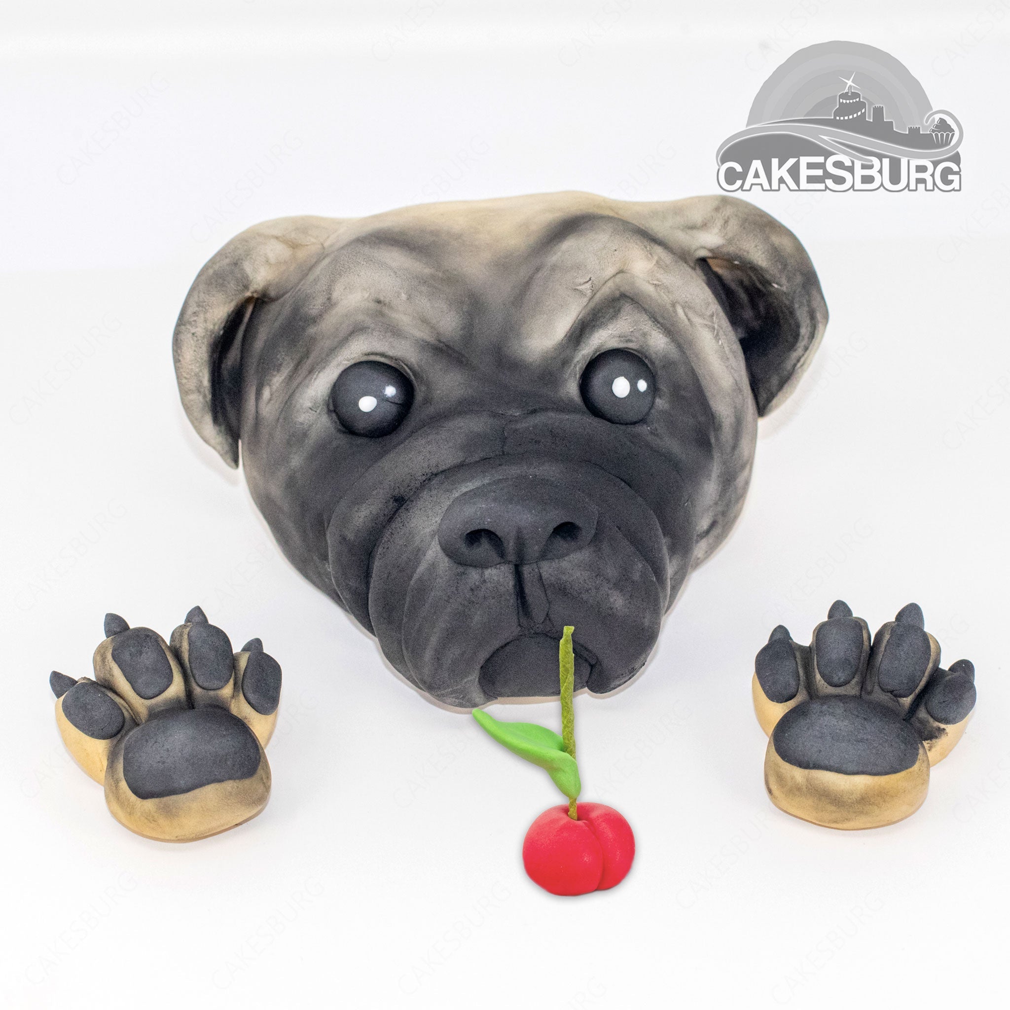 Edible Fondant Pug Head and Paws Cake Topper