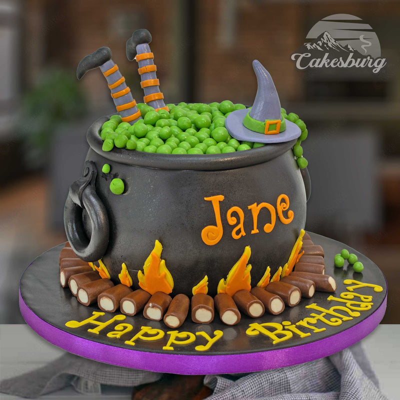 Witch in Cauldron Cake