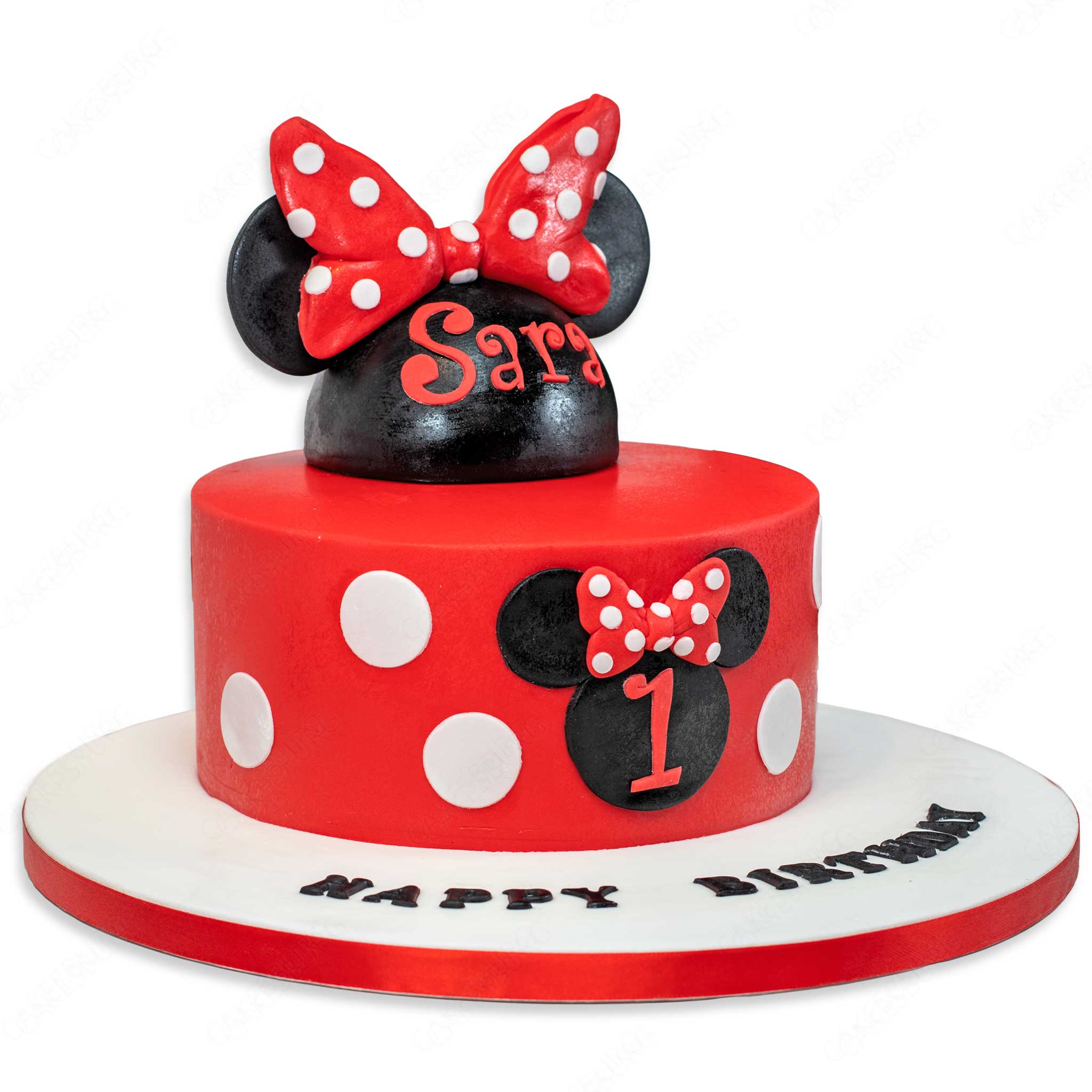 Minnie Mouse theme 2 layer fondant cake for girl's 1st - CakesDecor