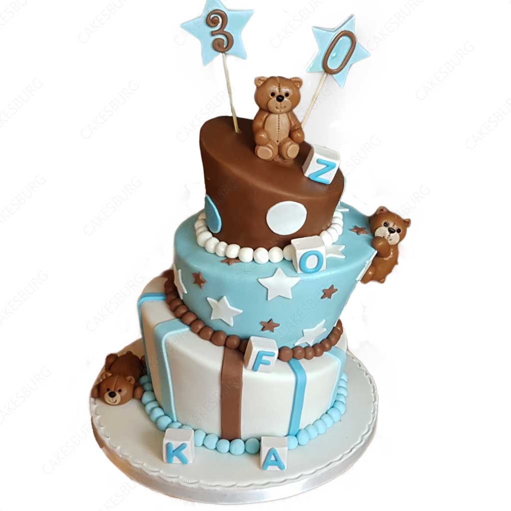 Teddy Bear In Blue Birthday Cake - Kidd's Cakes & Bakery