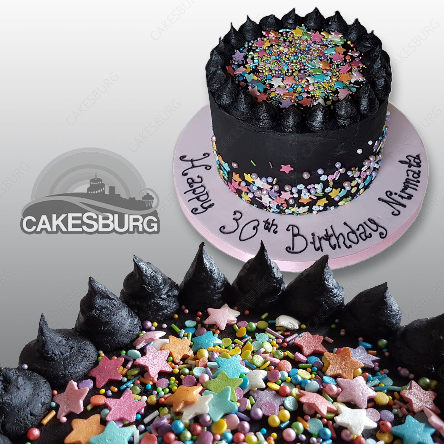 Black Buttercream Cake with Rainbow Sprinkles
