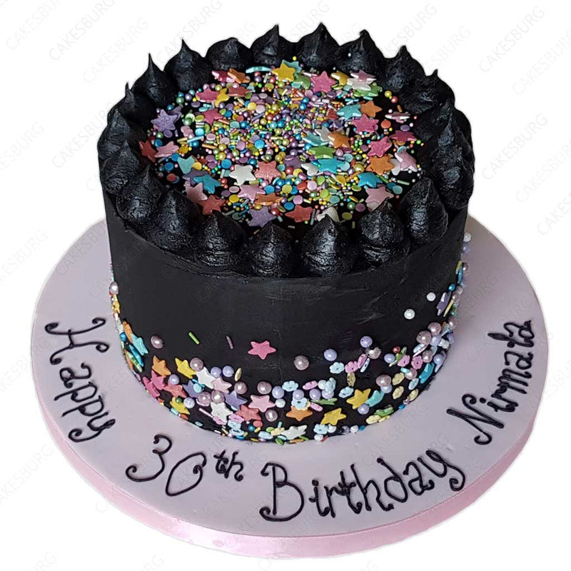 Black Buttercream Cake with Rainbow Sprinkles