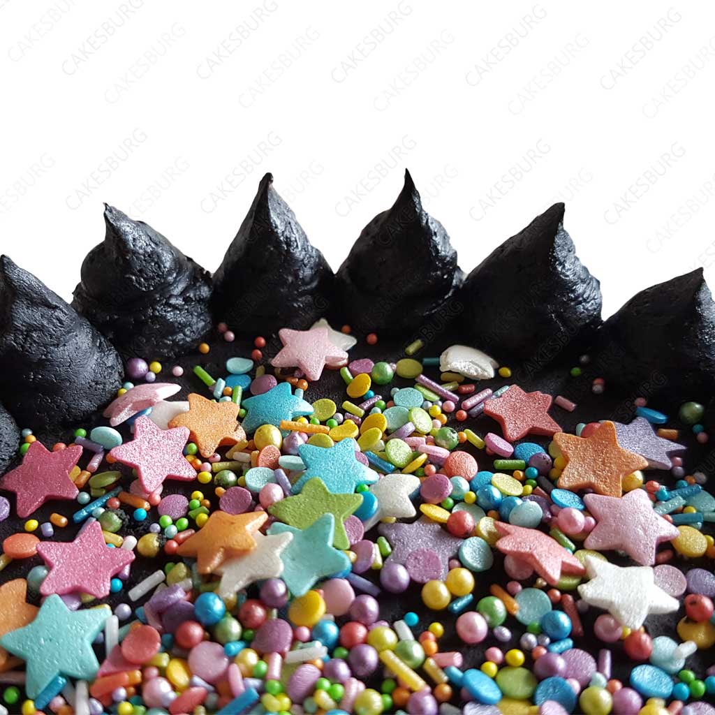 Black Buttercream Cake with Rainbow Sprinkles