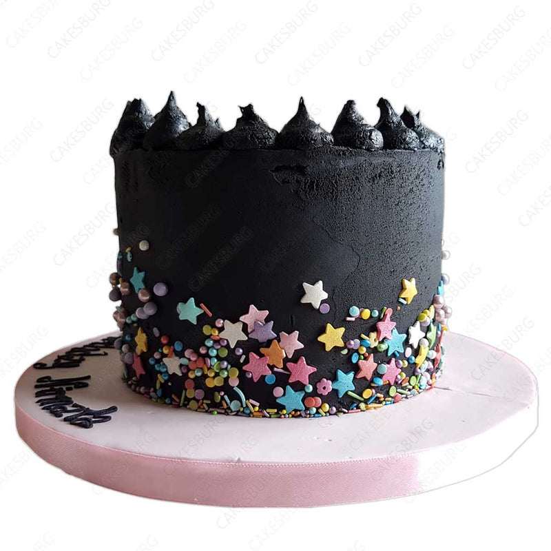 Black Buttercream Cake with Rainbow Sprinkles