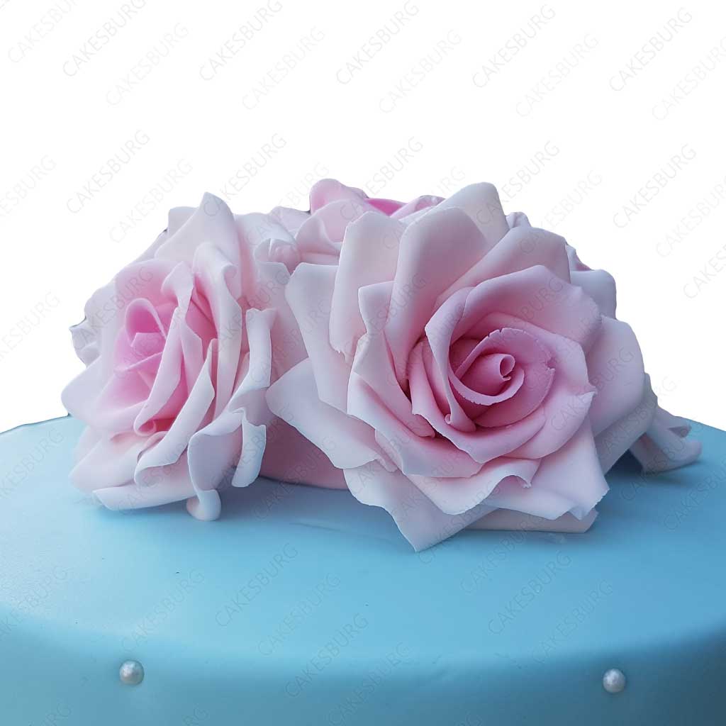 Elegant White Cake with Rosette and Pearls – Sacha's Cakes