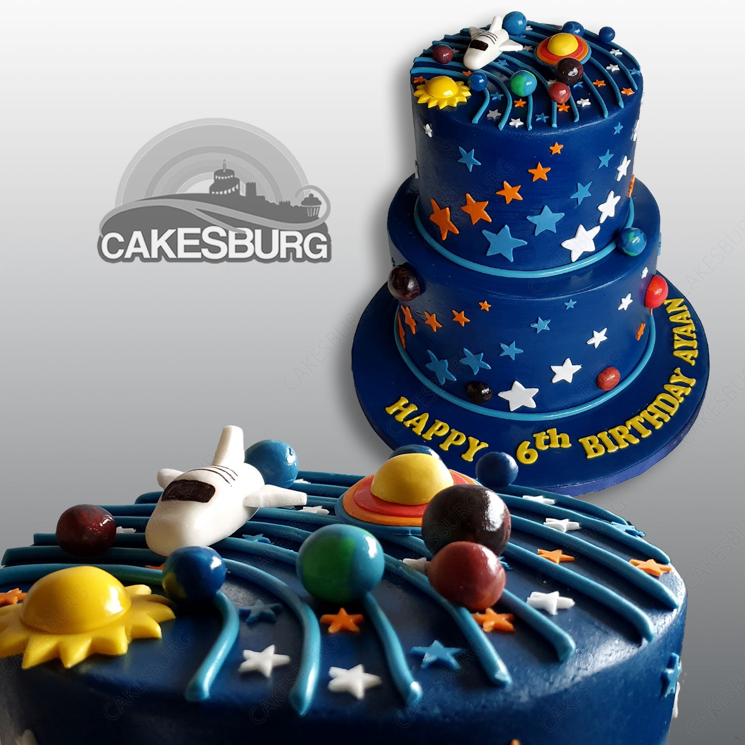 Personalised Space Cake Topper - Solar System Galaxy Milky Way Cosmic Cake  Decoration - Edible Wafer or Icing - 7.5