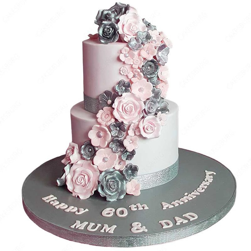 Elegant Grey/Pink Flower Cake
