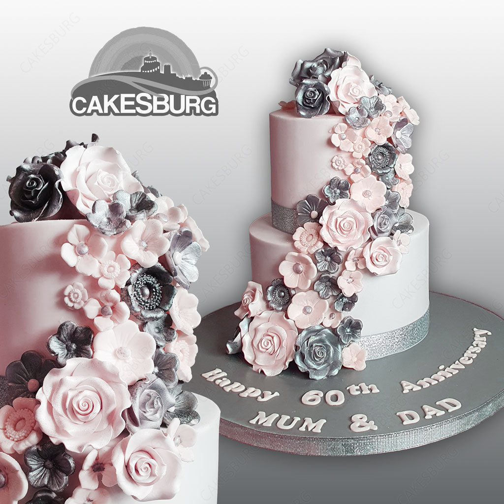 Elegant Grey/Pink Flower Cake