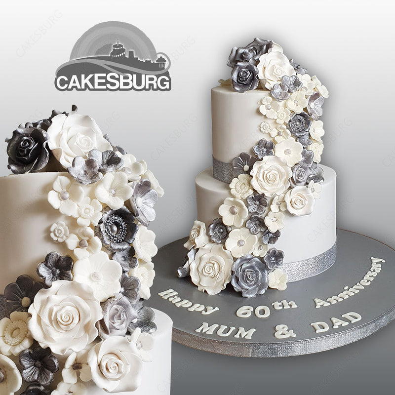 Elegant Grey/White Flower Cake