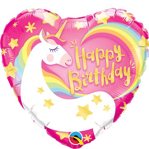 18" Happy Birthday Unicorn Heart Foil Balloon (HELIUM FILLED)