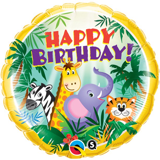 18" Jungle Friends Birthday Foil Balloon (HELIUM FILLED)