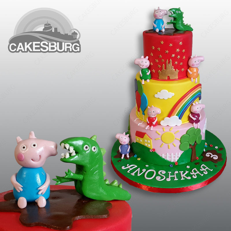 Peppa Pig (George & Dinosaur) icing image Ombre Cake – BakeAvenue