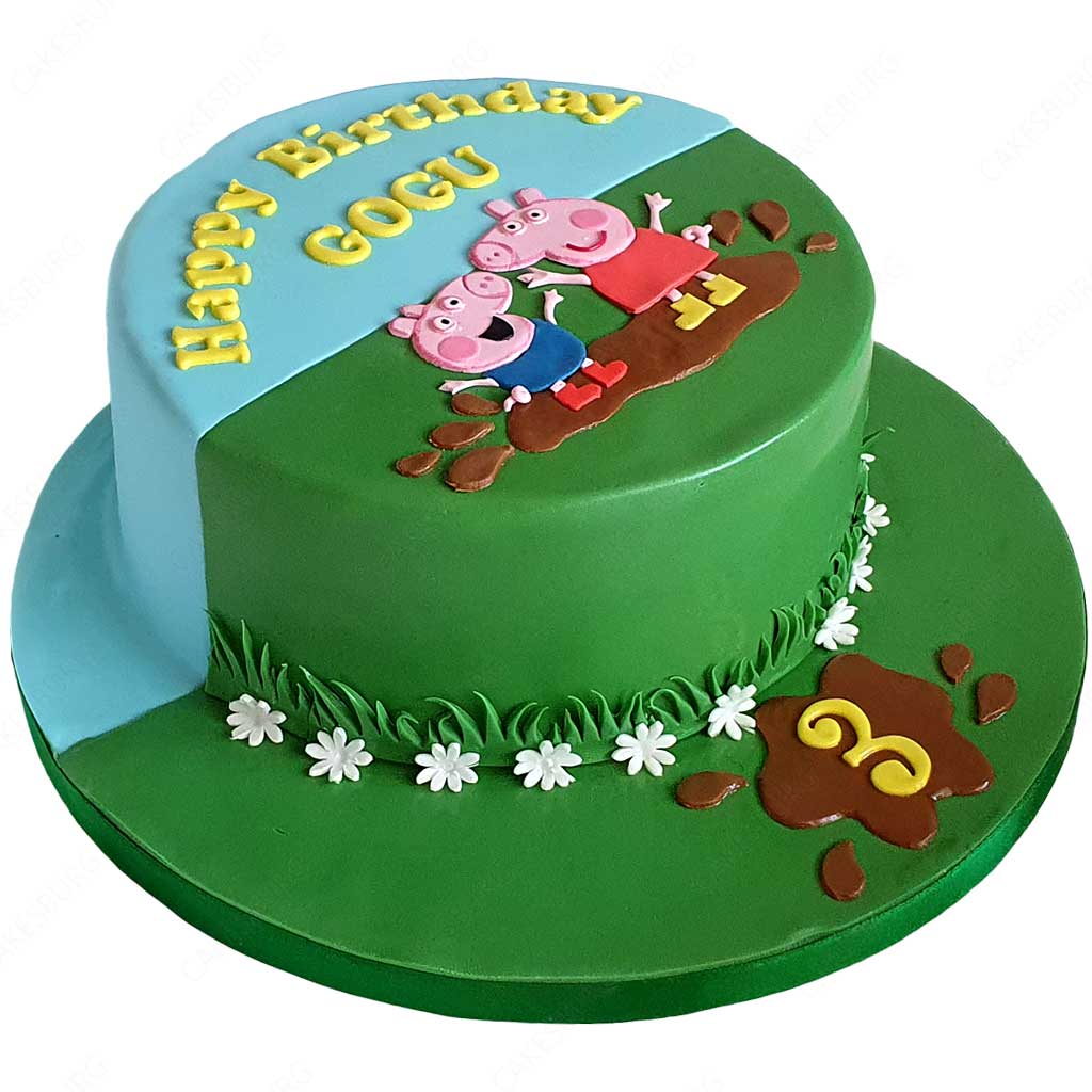 Peppa Pig, George and Dino theme customised 2 layer - CakesDecor