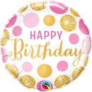 18" Pink Gold Dots Birthday Foil Balloon (HELIUM FILLED)