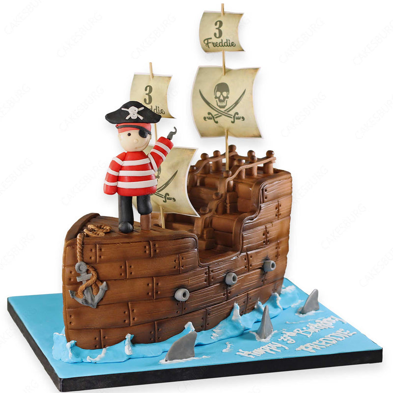Pirate Ship Cake with Buttercream Water