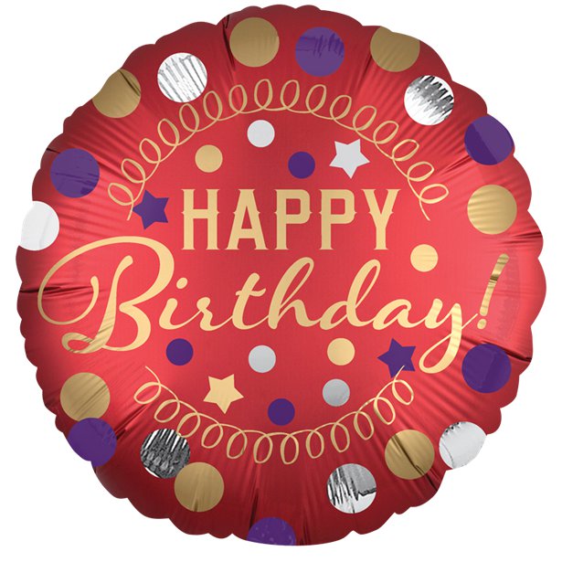 18" Red Satin Dots Happy Birthday Foil Balloon (HELIUM FILLED)