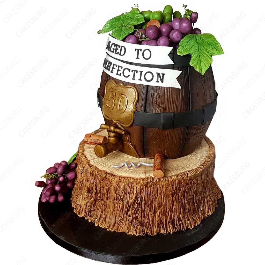 Aged to Perfection Wine Barrel On The Log Cake