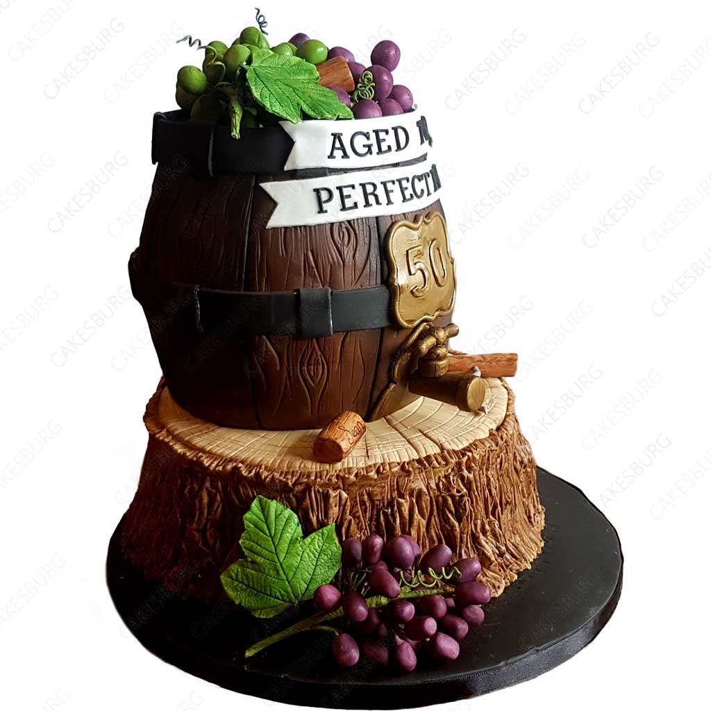 Aged to Perfection Wine Barrel On The Log Cake