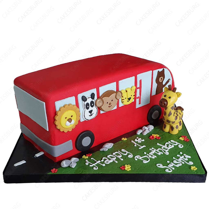 Baby animals toy yellow bus cake/ wheel on the bus cake / baby bum star,  Food & Drinks, Homemade Bakes on Carousell