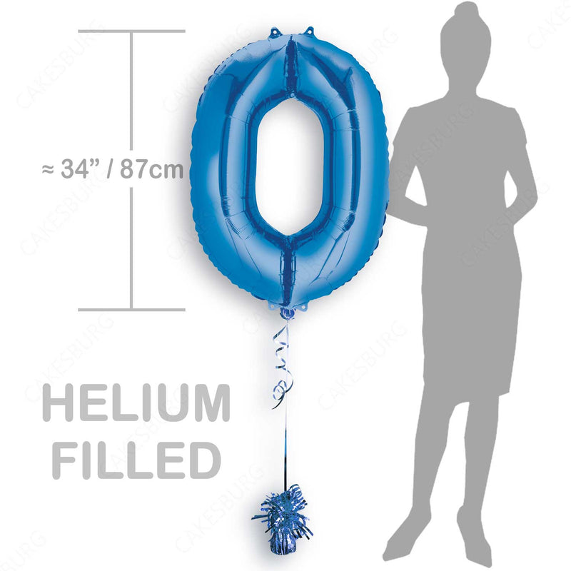 34" Blue - Number 0 - Foil Balloon (HELIUM FILLED)