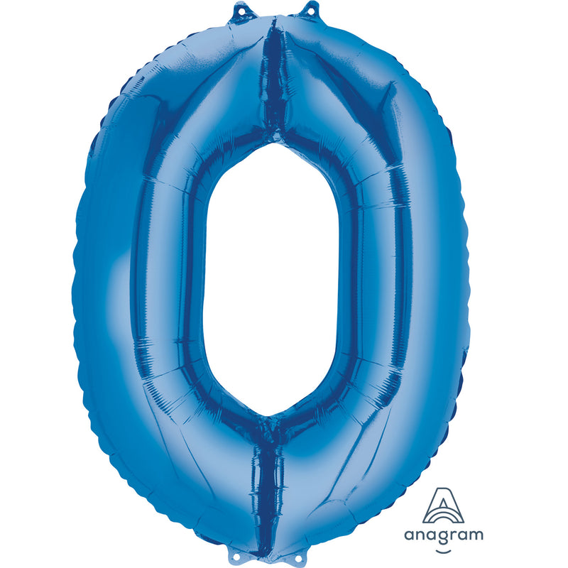 34" Blue - Number 0 - Foil Balloon (HELIUM FILLED)