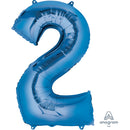 34" Blue - Number 2 - Foil Balloon (HELIUM FILLED)