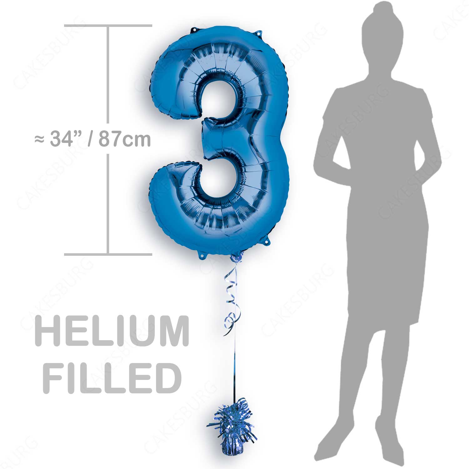 34" Blue - Number 3 - Foil Balloon (HELIUM FILLED)