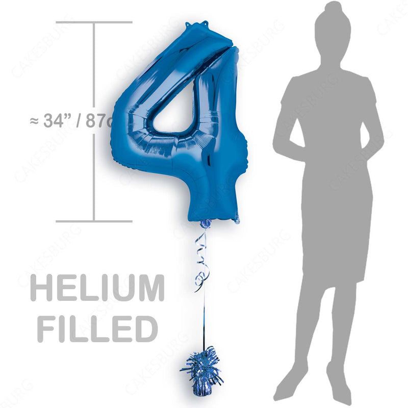 34" Blue - Number 4 - Foil Balloon (HELIUM FILLED)