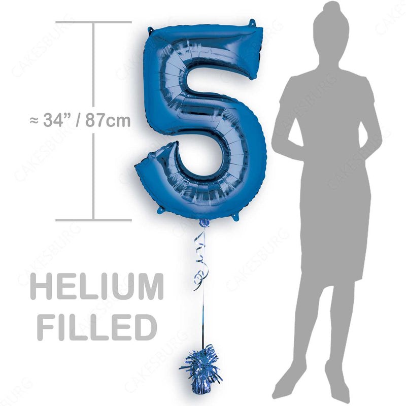 34" Blue - Number 5 - Foil Balloon (HELIUM FILLED)