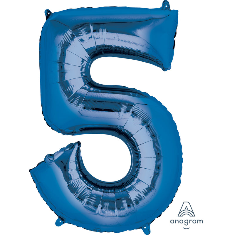 34" Blue - Number 5 - Foil Balloon (HELIUM FILLED)