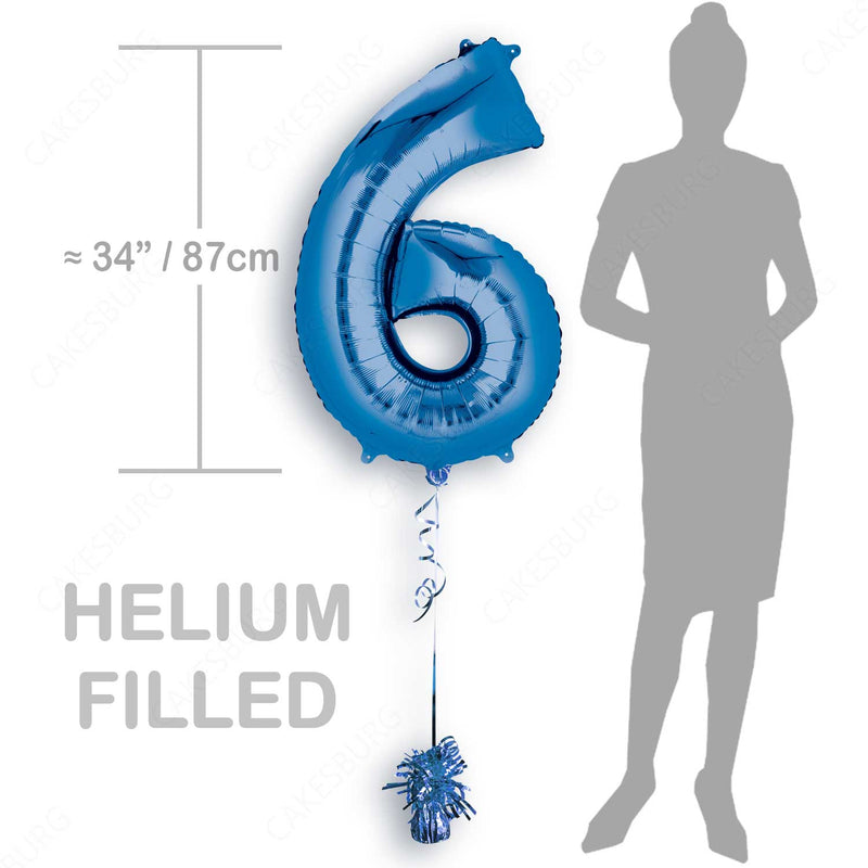 34" Blue - Number 6 - Foil Balloon (HELIUM FILLED)