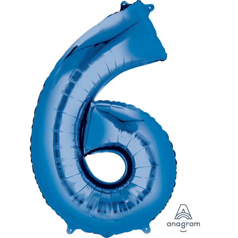 34" Blue - Number 6 - Foil Balloon (HELIUM FILLED)
