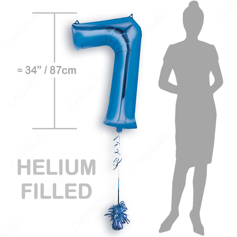 34" Blue - Number 7 - Foil Balloon (HELIUM FILLED)