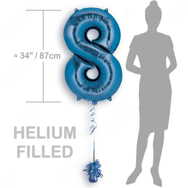 34" Blue- Number 8 - Foil Balloon (HELIUM FILLED)