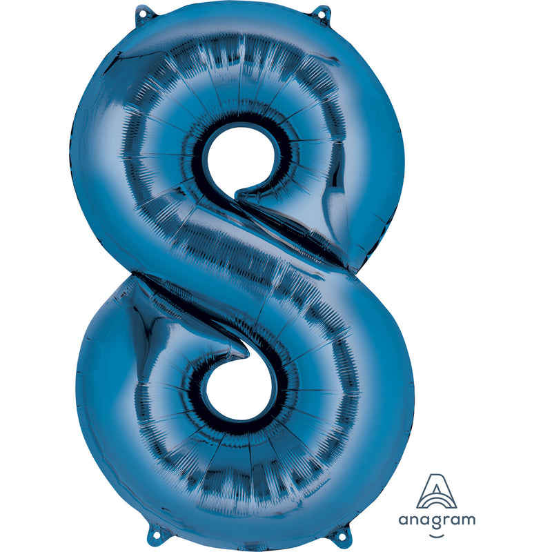 34" Blue- Number 8 - Foil Balloon (HELIUM FILLED)