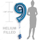 34" Blue - Number 9 - Foil Balloon (HELIUM FILLED)