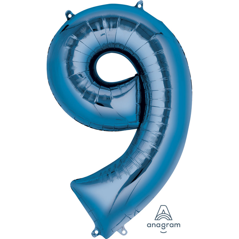 34" Blue - Number 9 - Foil Balloon (HELIUM FILLED)