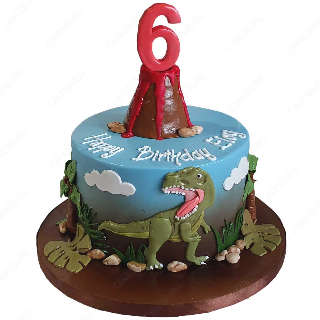 T-Rex Dinosaur Volcano Cake