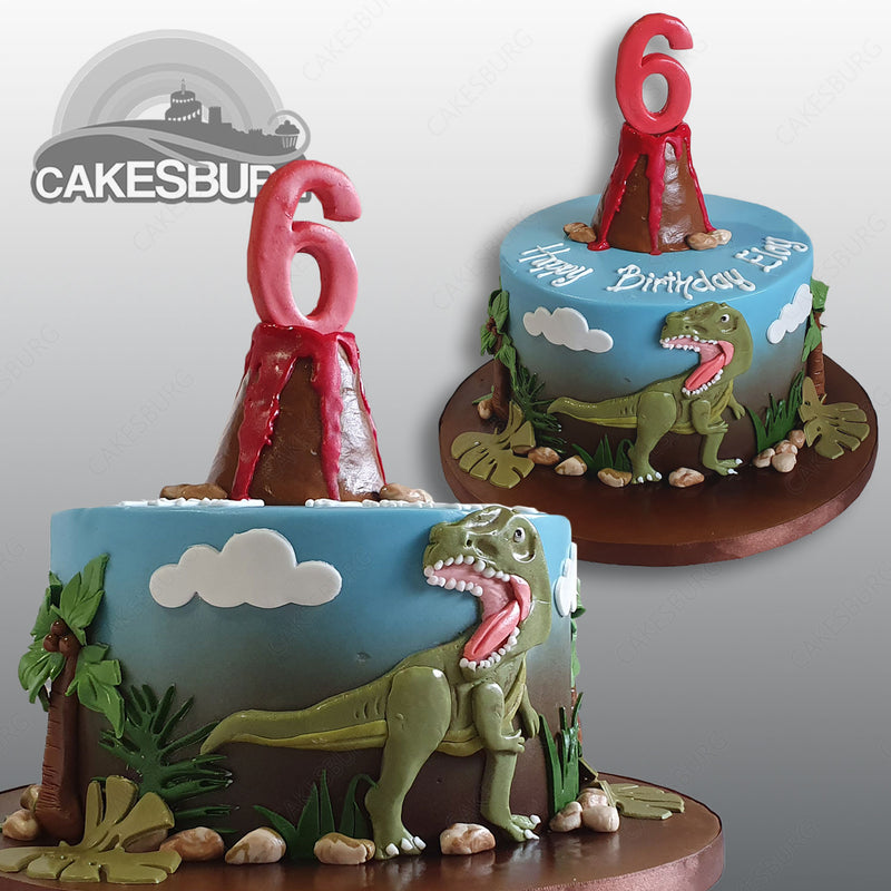 T-Rex Dinosaur Volcano Cake
